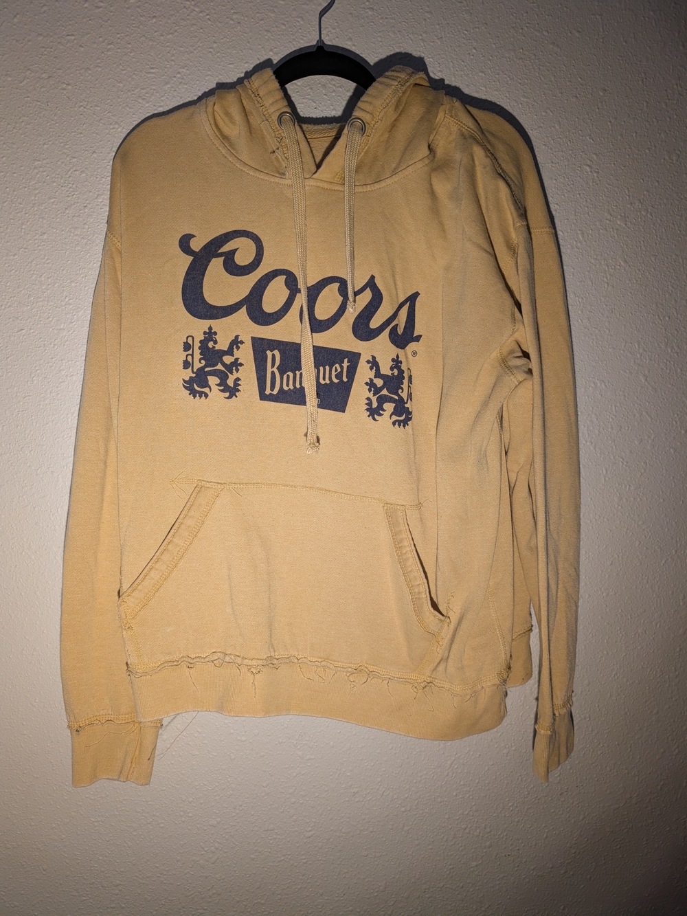 Coors banquet Men's Hooded Sweatshirt - Mustard Yellow Distressed